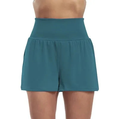 High-Waisted Faux Two-Piece Sports Shorts