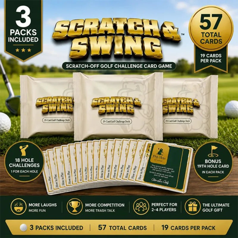 🏌🎁 Golf Scratch & SwingTM – Scratch-Off Golf Challenge Card Game | 3 Packs Included (57 Total Cards)