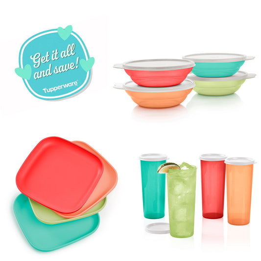 20Piece Summer Serving Set with Lids | Tumblers, Plates, Bowls