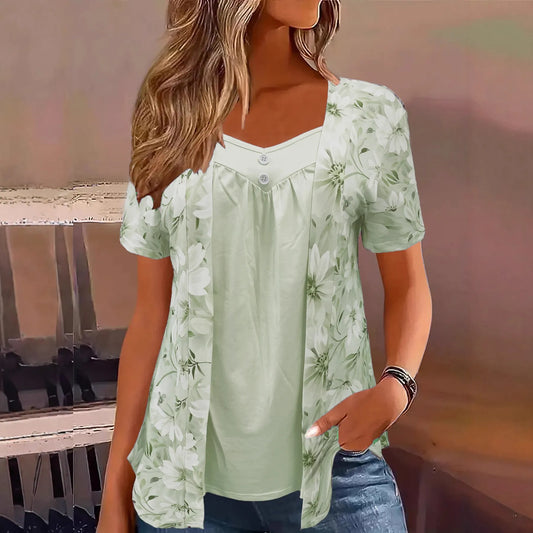 Floral Print Faux Two-Piece T-Shirt