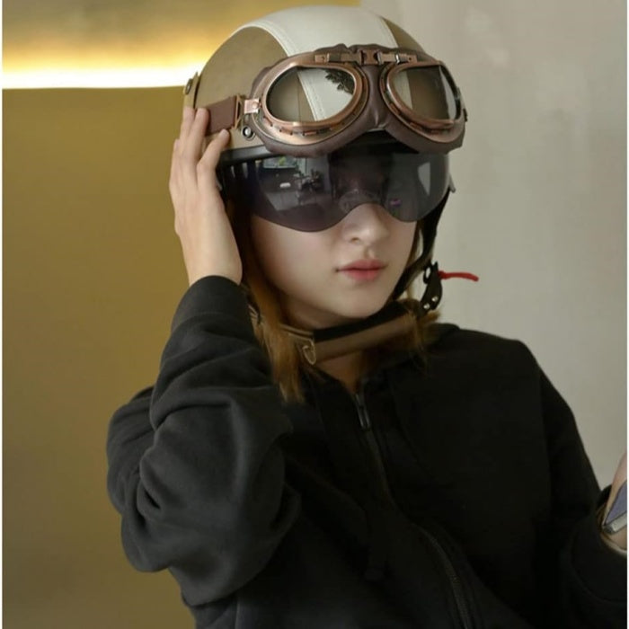 Japanese-Style Retro Summer Half Helmet –Dark Brown- H16