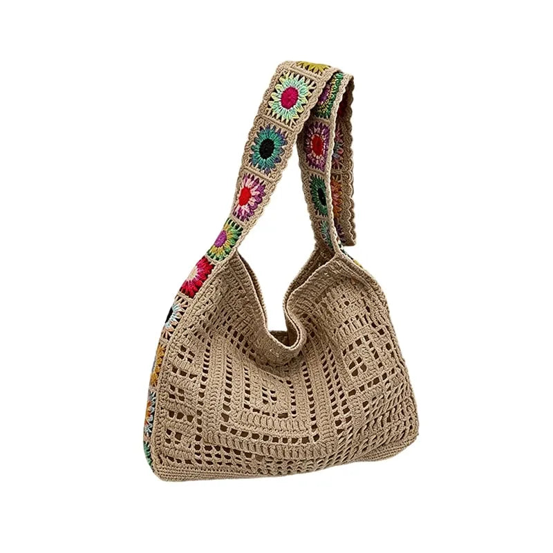🛍Casual Hollow Knit Tote Bag – Large Capacity Woven Shoulder Bag