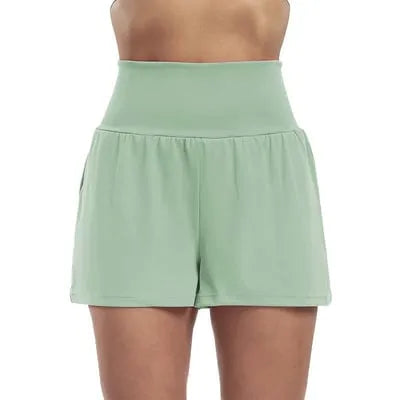 High-Waisted Faux Two-Piece Sports Shorts