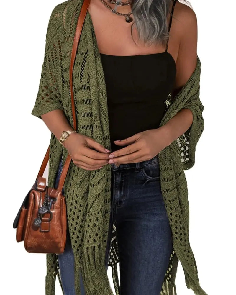 Hollow Out Fringed Cardigan