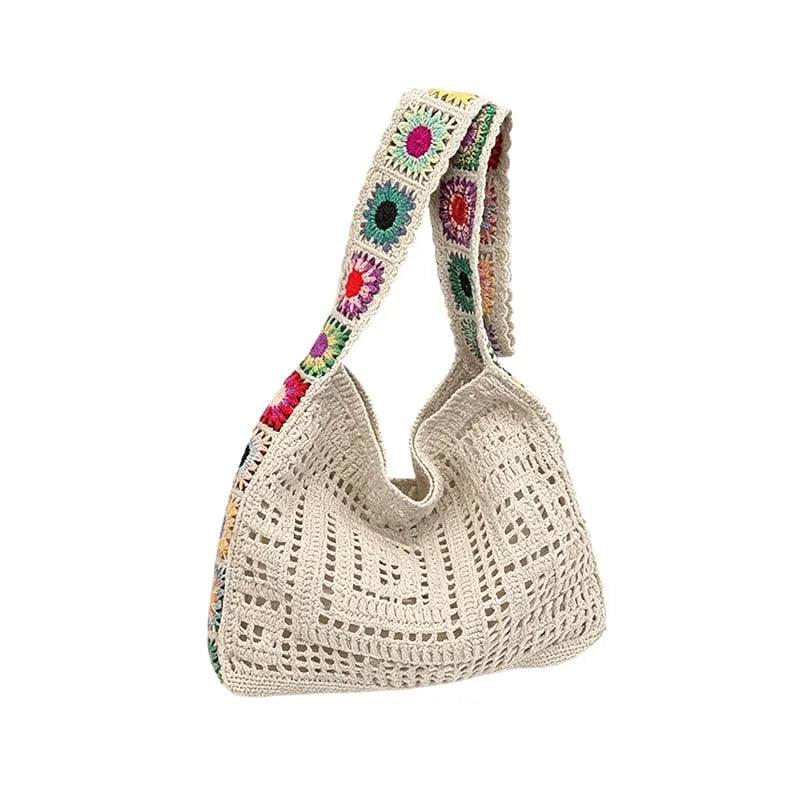 🛍Casual Hollow Knit Tote Bag – Large Capacity Woven Shoulder Bag