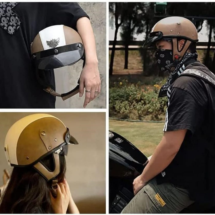 Japanese-Style Retro Summer Half Helmet –Dark Brown- H16