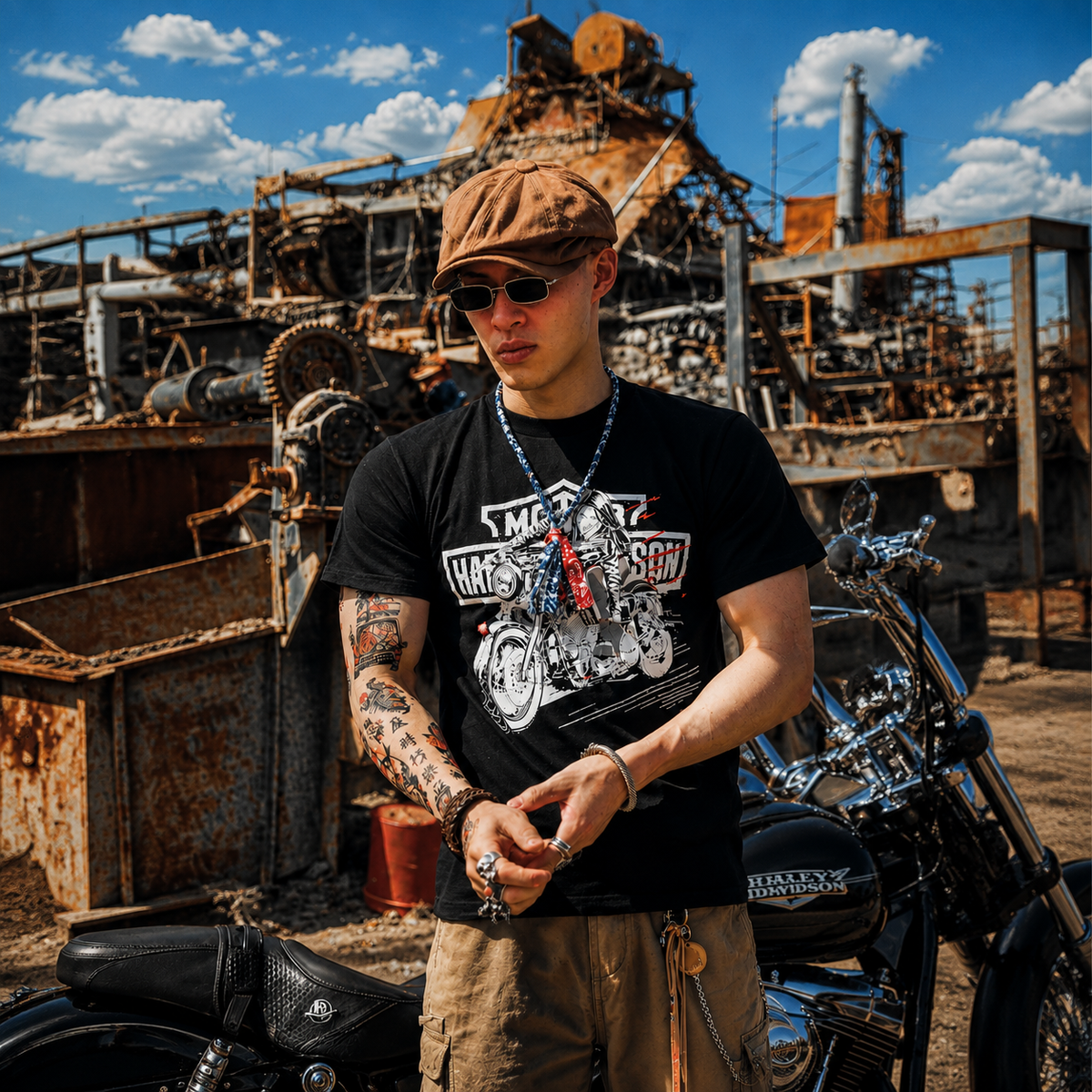 Men's Pure Cotton Vintage Biker Graphic T-Shirt - T03