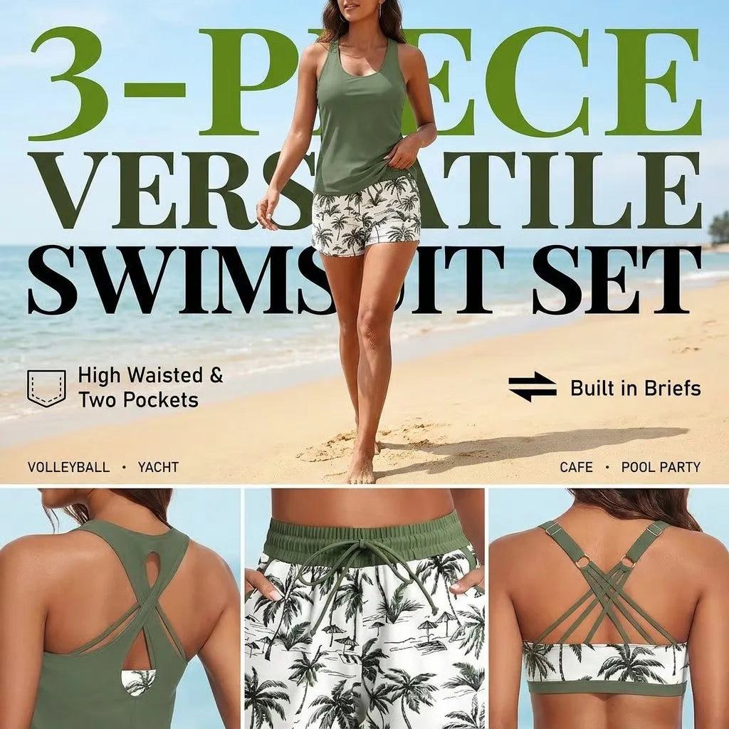 ⏰LAST DAY 49% OFF - 3 Piece Tankini with Shorts 🔥