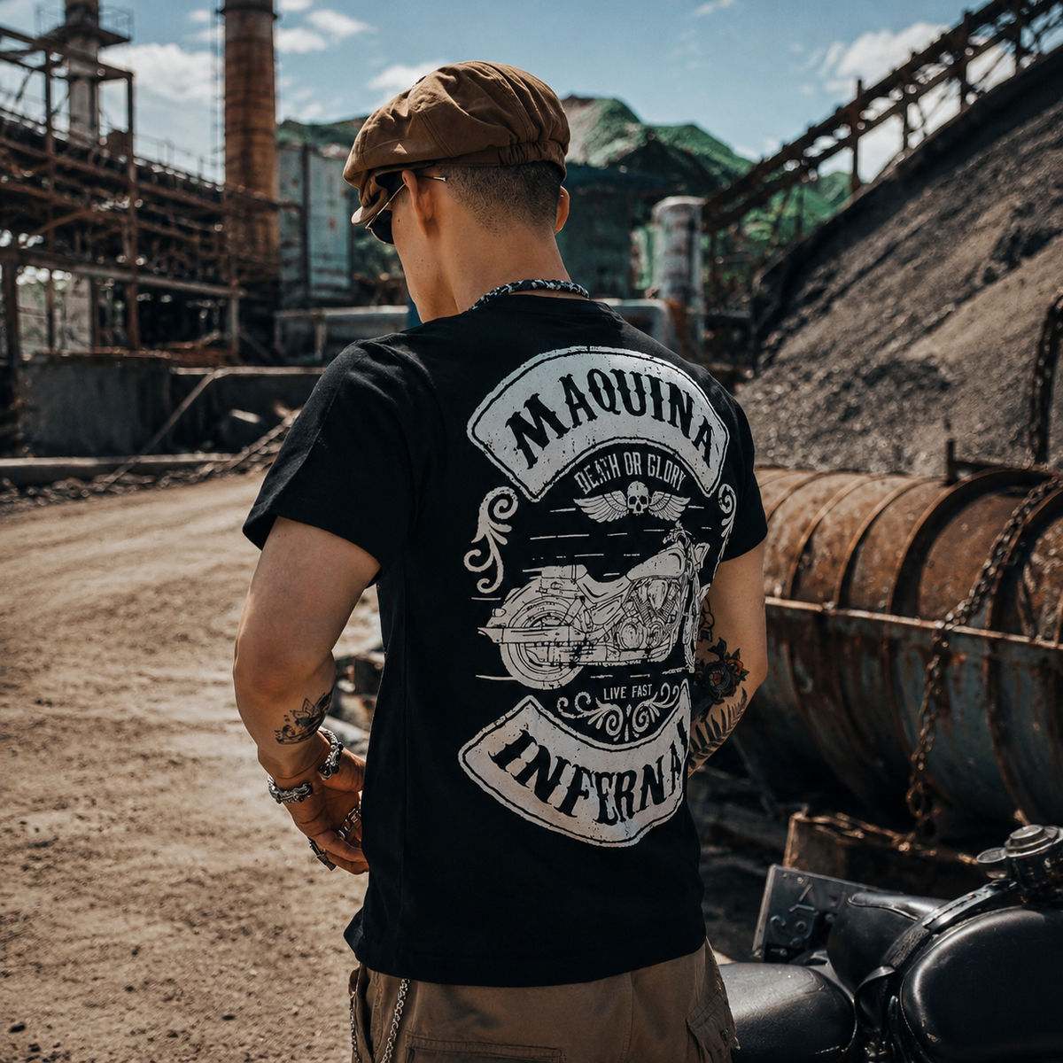 Men's Pure Cotton Vintage Biker Graphic T-Shirt - T03
