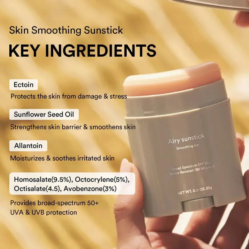 Airy Sunstick Smoothing Bar SPF50 (Single/Duo) | Matt Finish, Non-Sticky Sun Protection for Face and Body, Long-lasting, UV Protector sunscreen(0.81 oz)