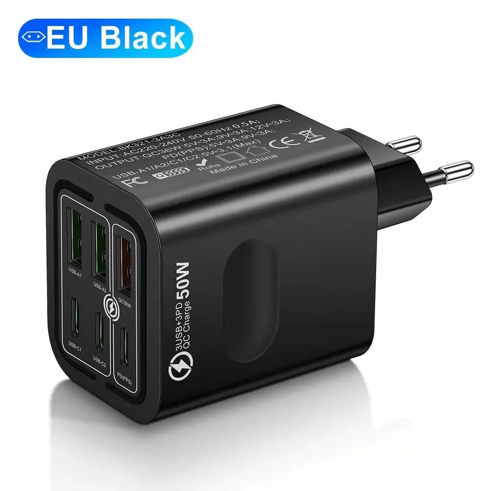 portable multi port charging station 50w 6 port usb c usb a