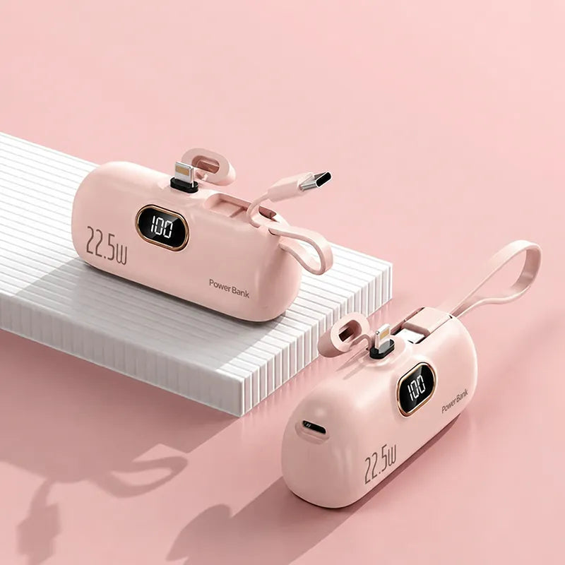 Mini Portable Charger with Built-in Cable