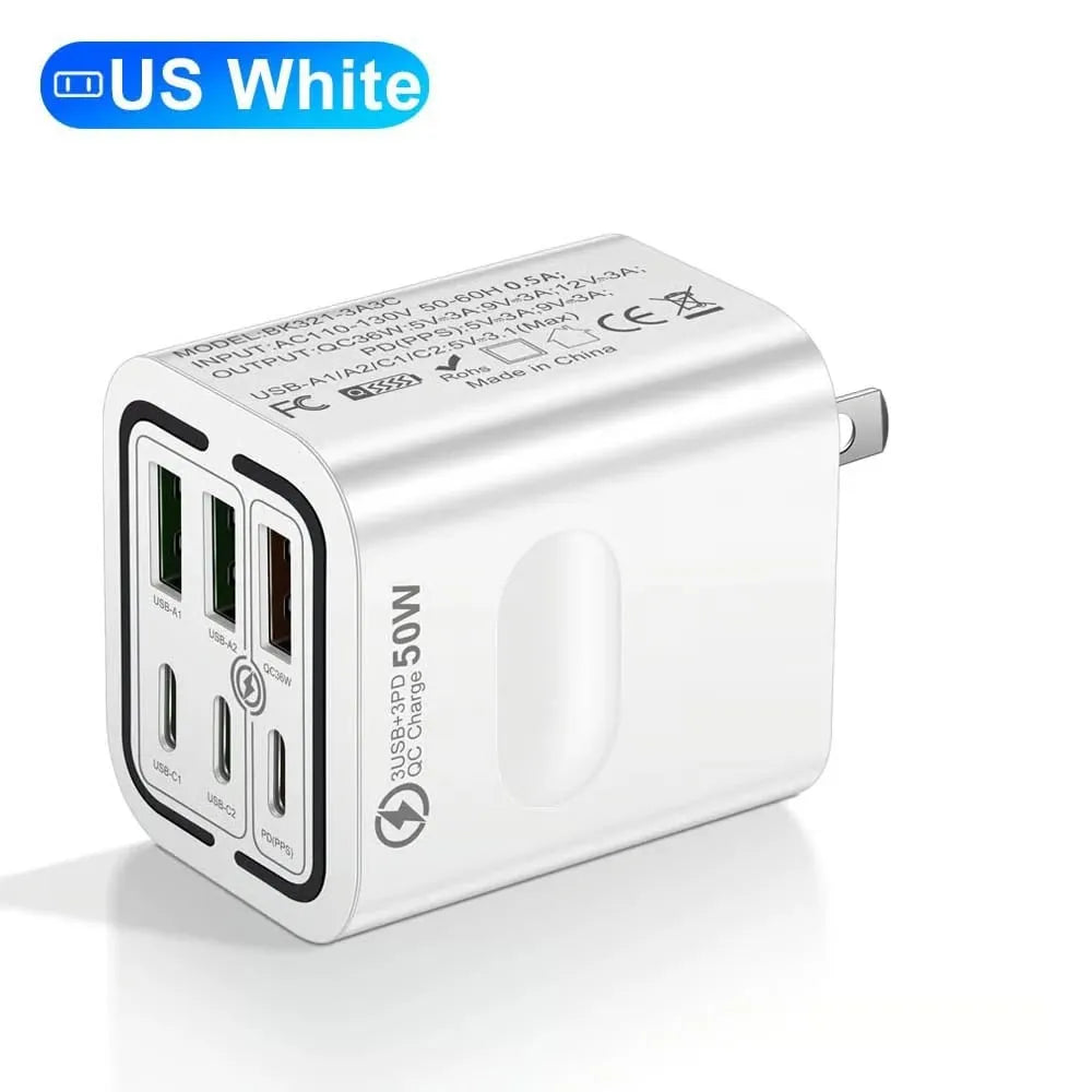 portable multi port charging station 50w 6 port usb c usb a