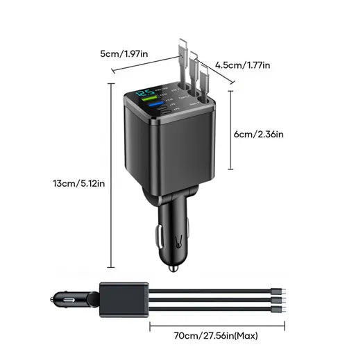 ✨7-in-1 Universal Retractable Car Charger with Intelligent Voltage Display and Starry Sky Light