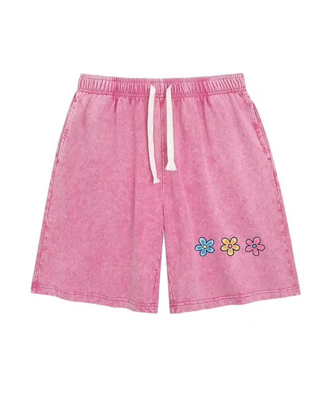 Flower Print Elastic Drawstring Shorts