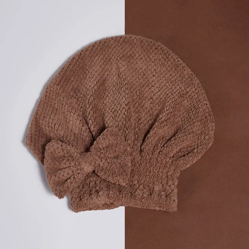 🧢Coral velvet cute bow bath cap