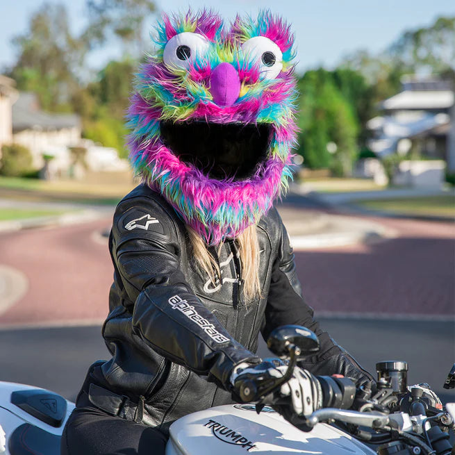 Motorcycle Helmet Cover - Rainbow Long Fur