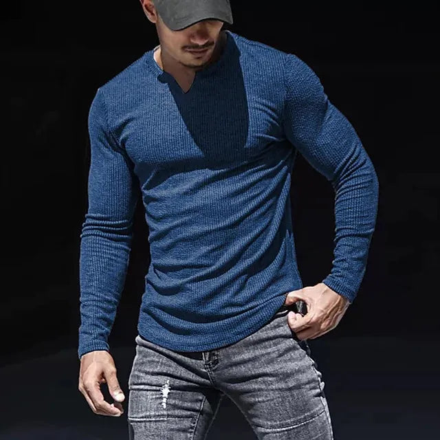 Men's T shirt Tee Solid Color V Neck Long Sleeve  Casual Comfortable / Sports