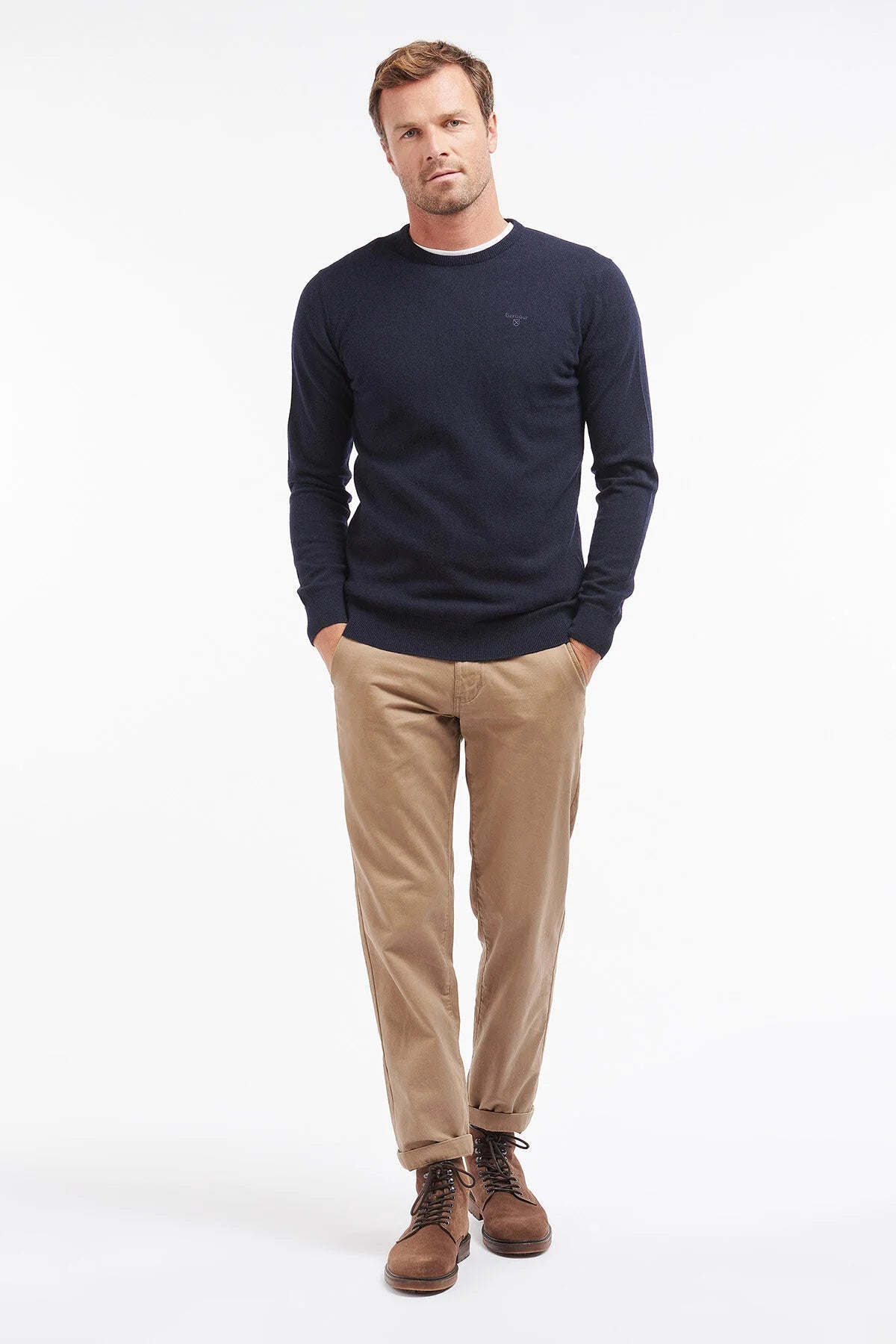 Crew Neck Wool Sweater - NAVY