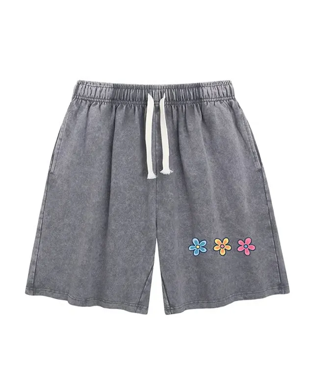 Flower Print Elastic Drawstring Shorts