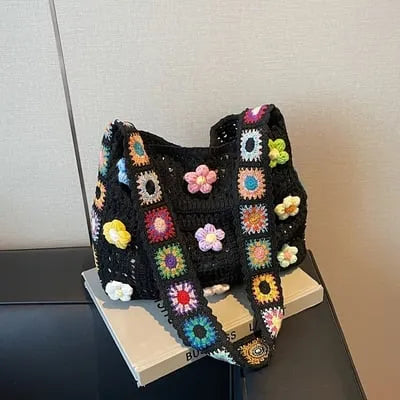 Casual Hollow Knit Tote Bag – Large Capacity Woven Shoulder Bag