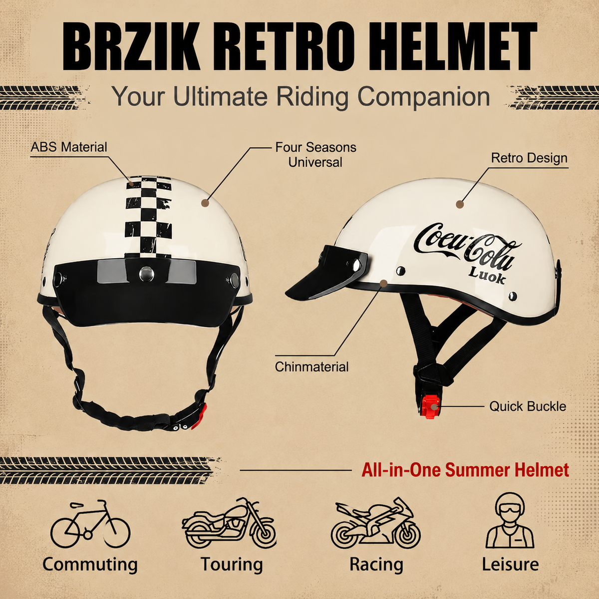 Retro half-helmet, summer travel gear-H50