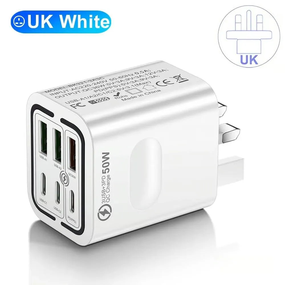 portable multi port charging station 50w 6 port usb c usb a