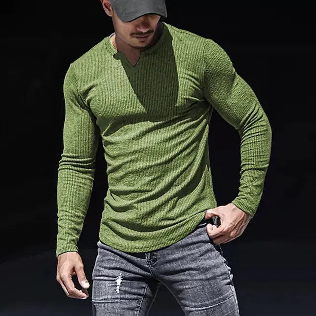Men's T shirt Tee Solid Color V Neck Long Sleeve  Casual Comfortable / Sports