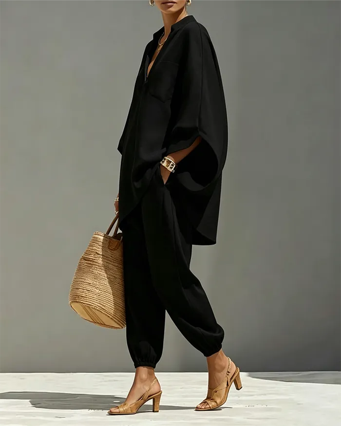 💕V-Neck Relaxed Sleeve Casual Set