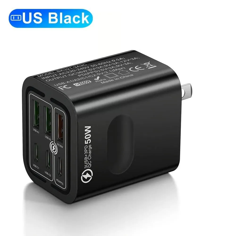 portable multi port charging station 50w 6 port usb c usb a