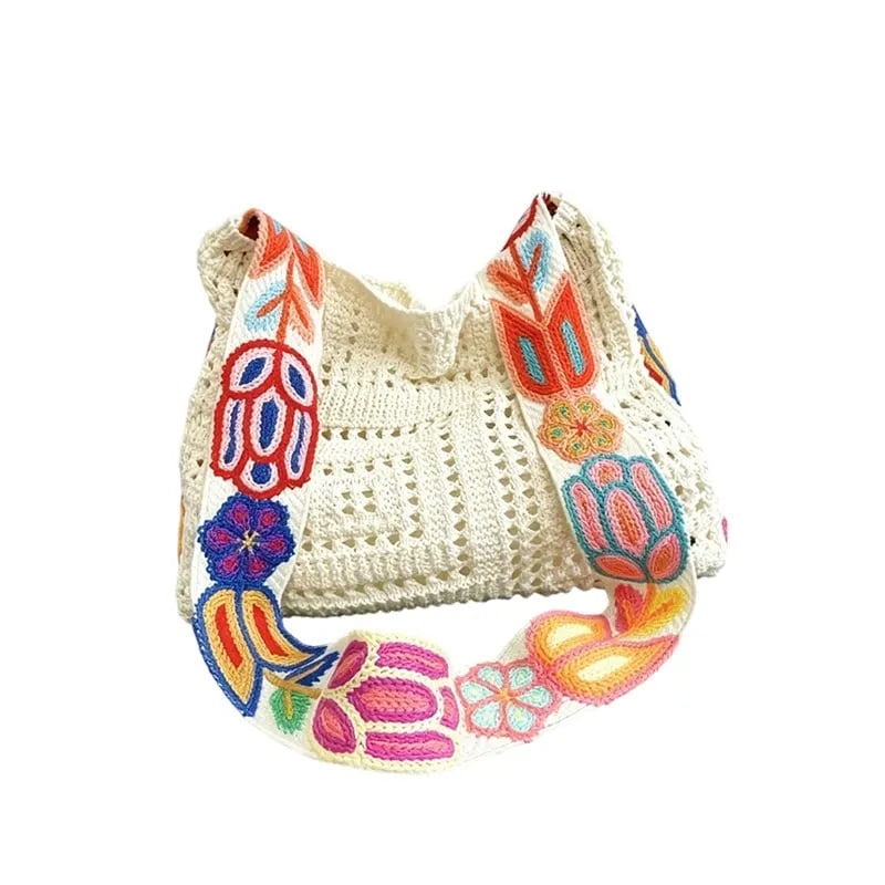 🛍Casual Hollow Knit Tote Bag – Large Capacity Woven Shoulder Bag