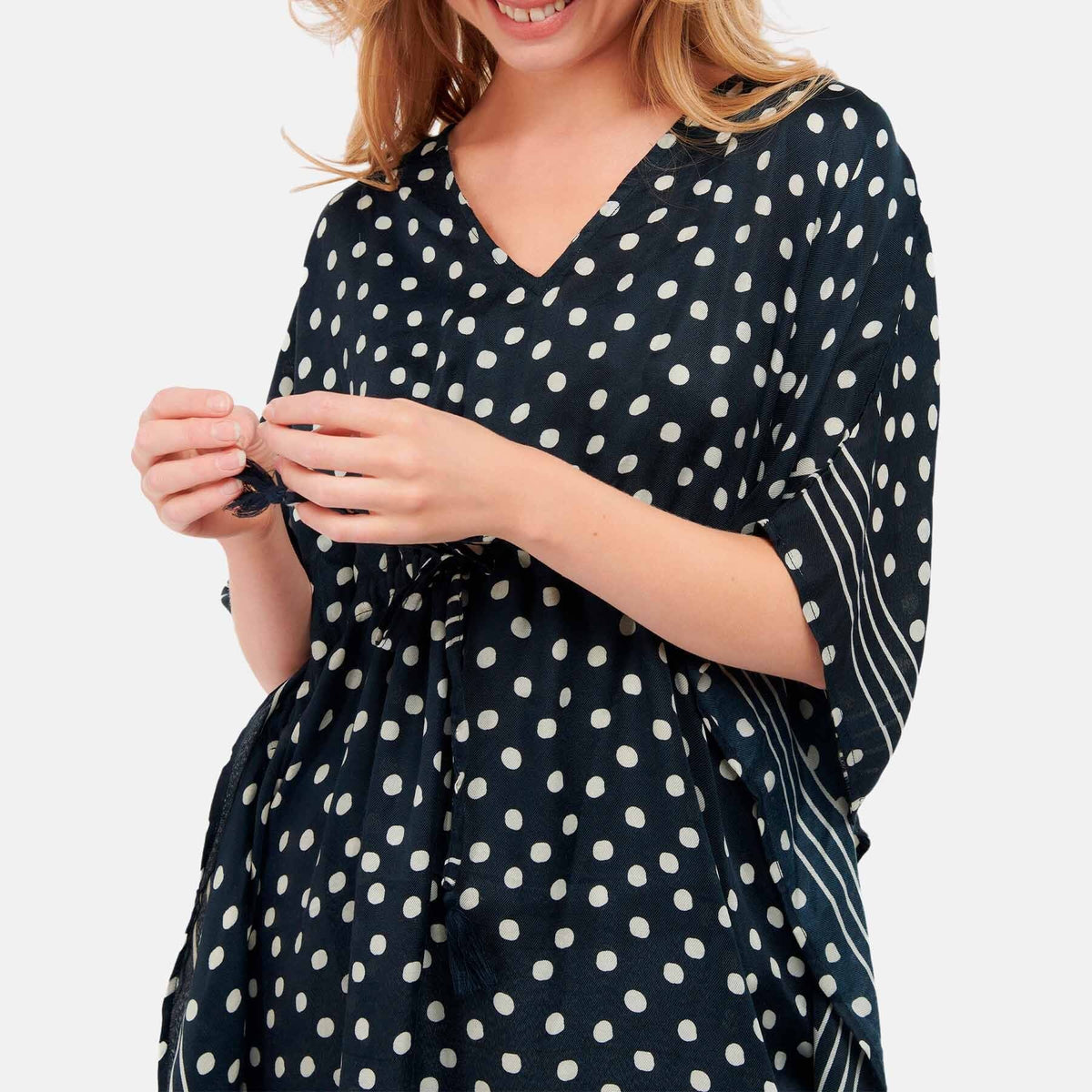 Polka Dot Beach Kaftan - NAVY