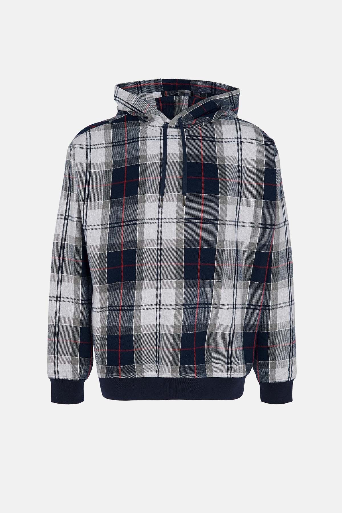 Brough Tartan Hoodie - BLUE GRANITE TARTAN