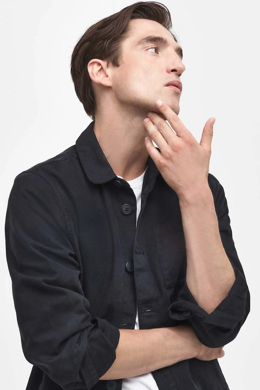 Washed Cotton Overshirt - NAVY