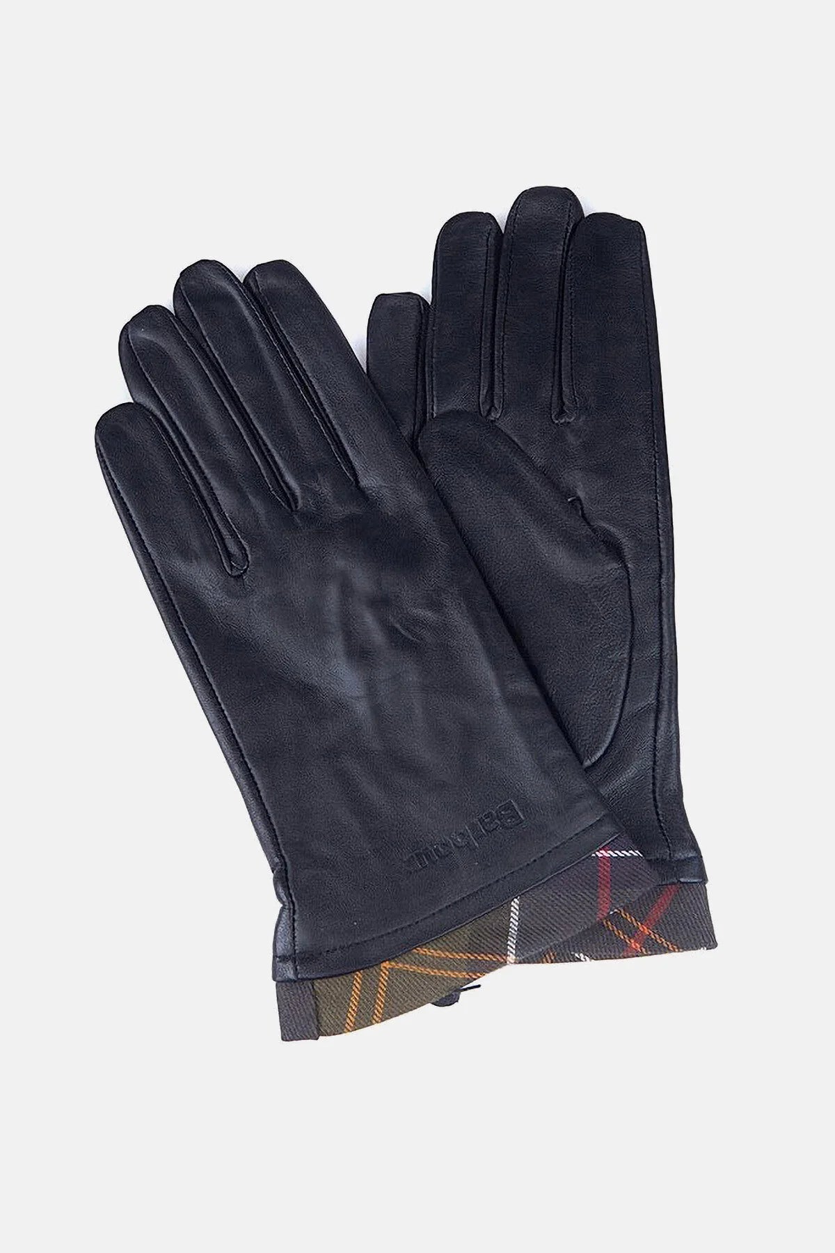 Leather Gloves with Tartan Trim - BLACK/CLASSIC