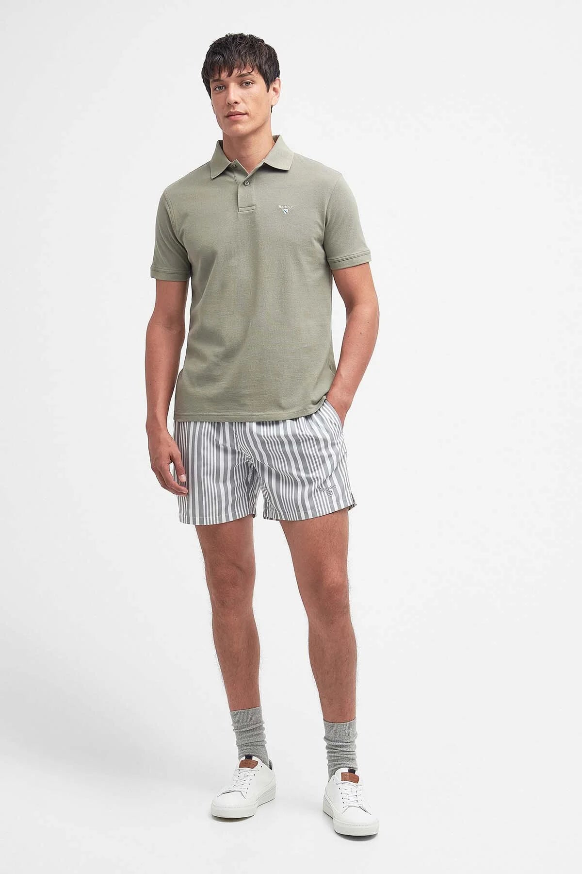 Decklam Striped Swim Shorts - FOREST FOG