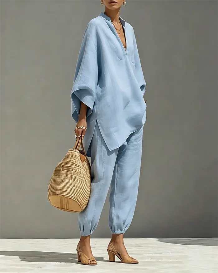 💕V-Neck Relaxed Sleeve Casual Set