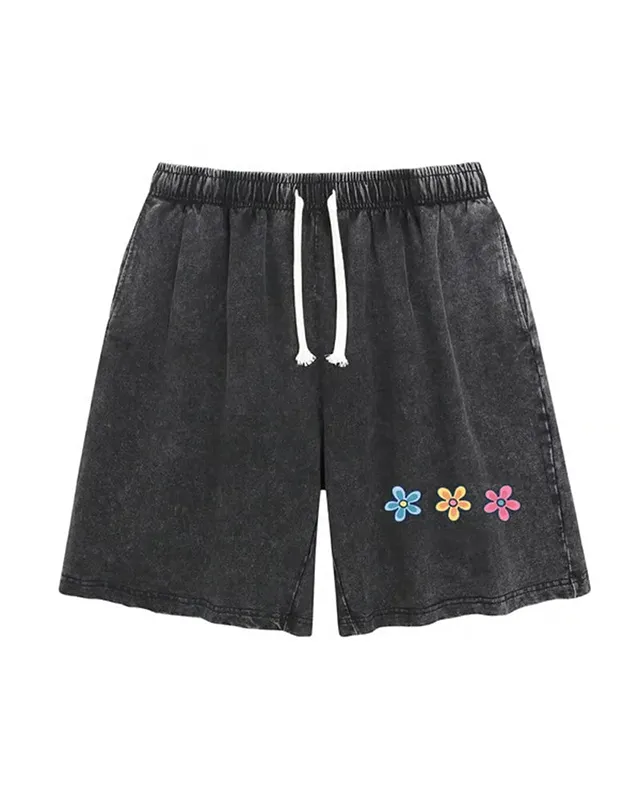 Flower Print Elastic Drawstring Shorts