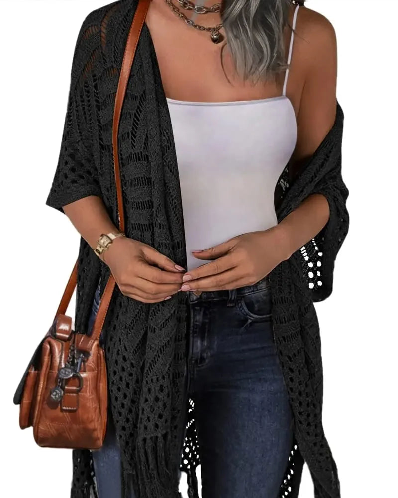 Hollow Out Fringed Cardigan