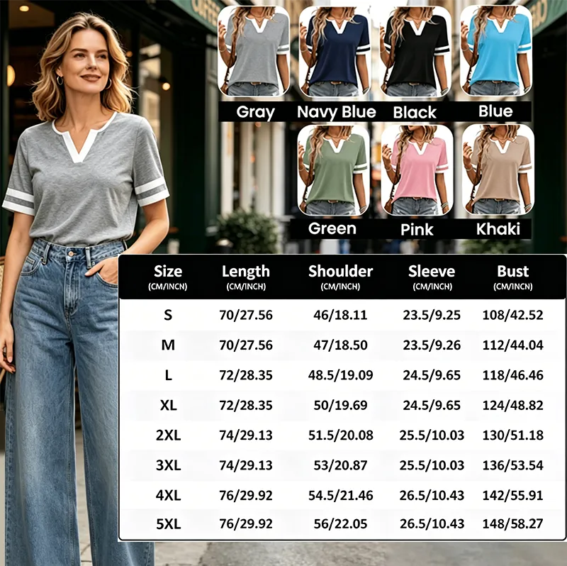 Small V-Neck Color-Blocked T-Shirt
