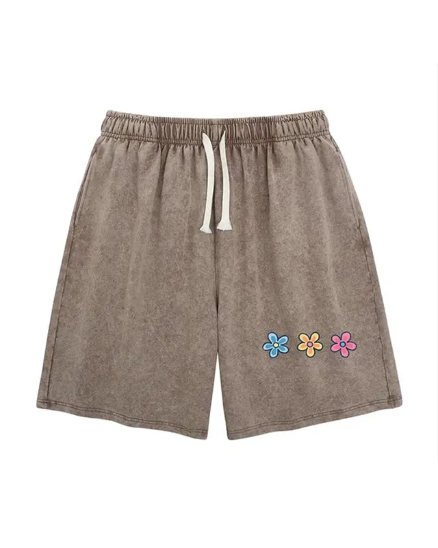 Flower Print Elastic Drawstring Shorts