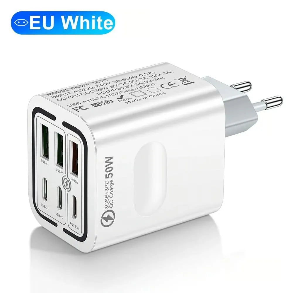 portable multi port charging station 50w 6 port usb c usb a