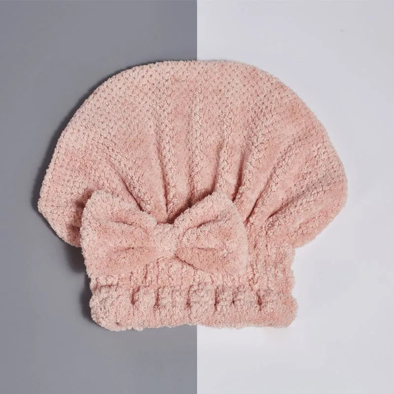 🧢Coral velvet cute bow bath cap