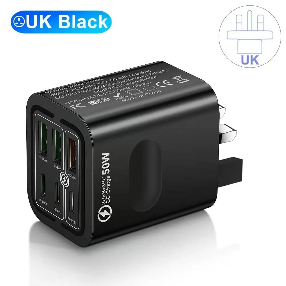 portable multi port charging station 50w 6 port usb c usb a