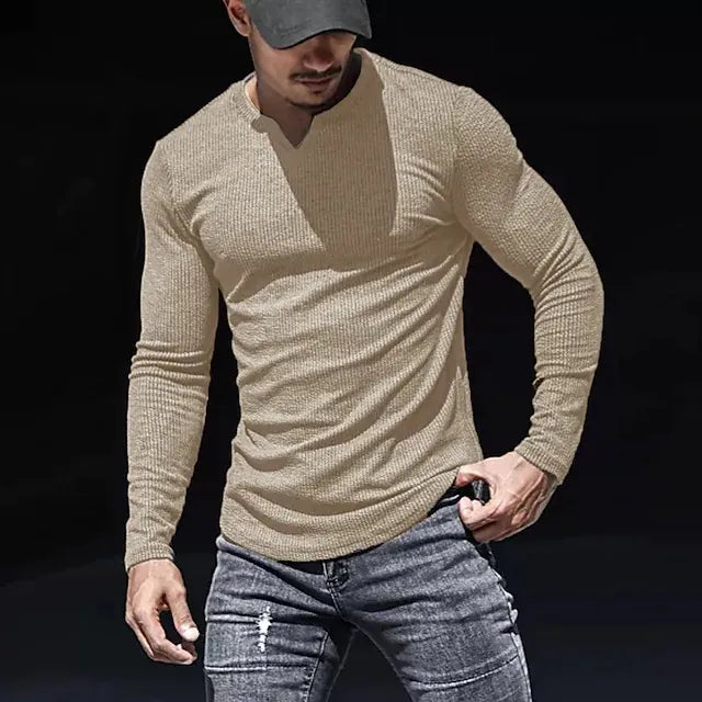 Men's T shirt Tee Solid Color V Neck Long Sleeve  Casual Comfortable / Sports
