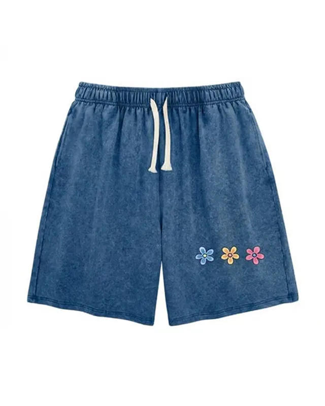 Flower Print Elastic Drawstring Shorts