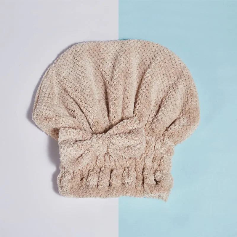 🧢Coral velvet cute bow bath cap