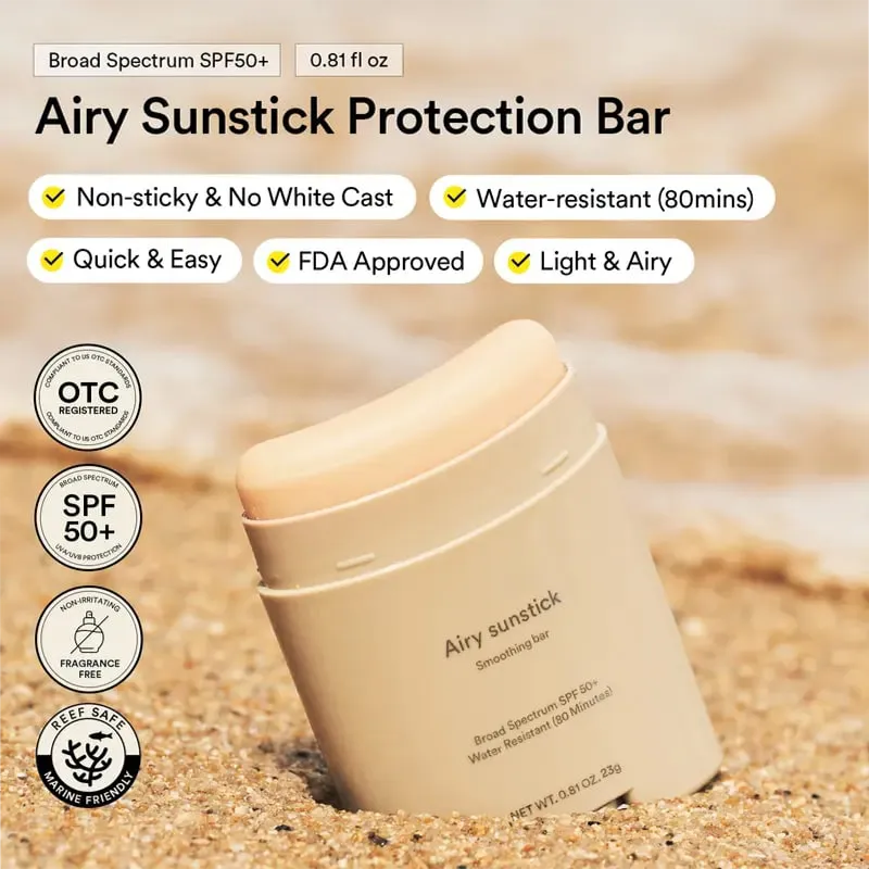 Airy Sunstick Smoothing Bar SPF50 (Single/Duo) | Matt Finish, Non-Sticky Sun Protection for Face and Body, Long-lasting, UV Protector sunscreen(0.81 oz)
