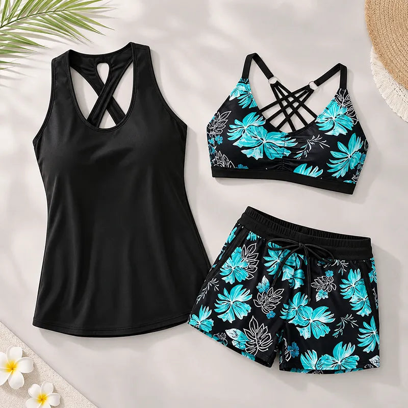 ⏰LAST DAY 49% OFF - 3 Piece Tankini with Shorts 🔥