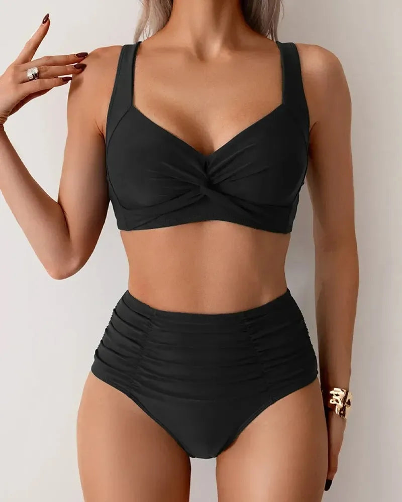 💕Solid Color Knot High Waist Sexy Bikini